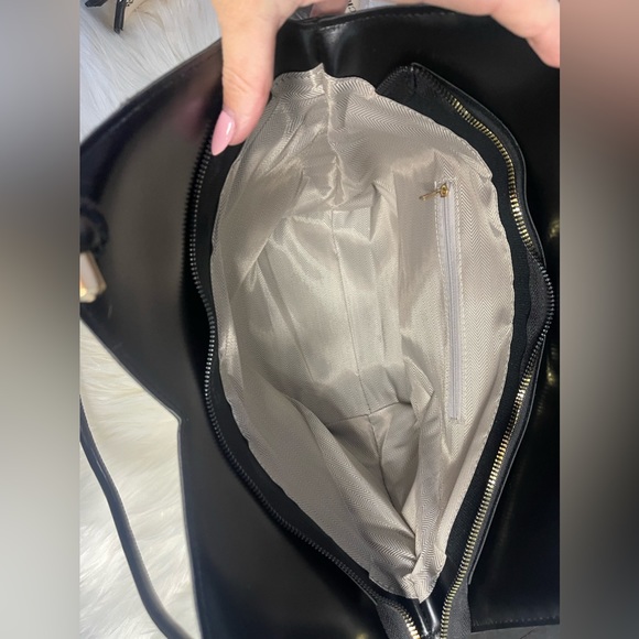 NEW Trendy Large Cream & Black Love Design Shoulder Tote Bag Purse - Picture 10 of 10